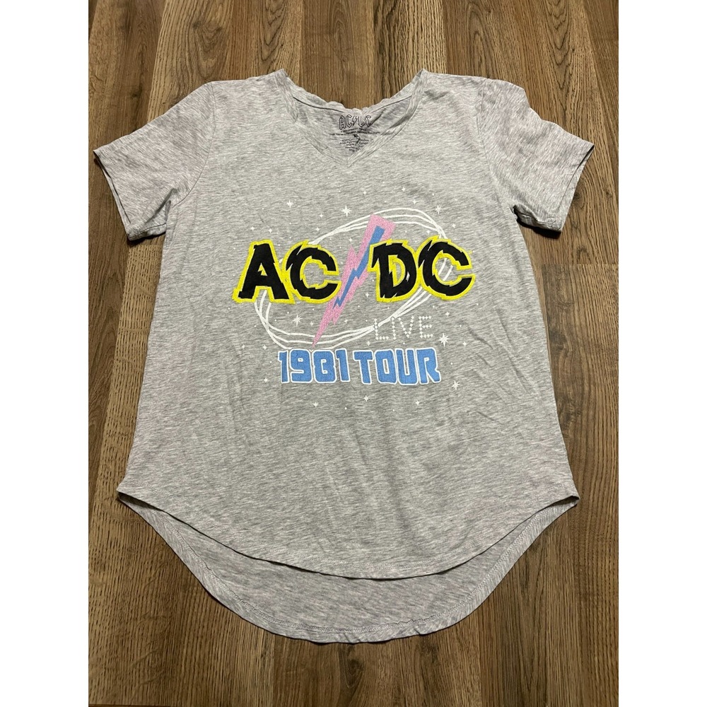 acdc Shirt, Women's Size XL, Gray Pink Blue Yellow, ACDC 1981 TOUR